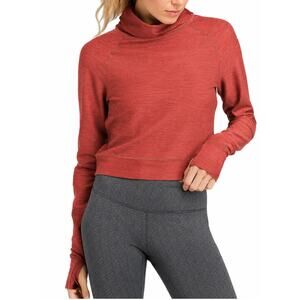 prAna Gleeson Top XL Rhubarb Rust Red Cowl Neck Thumbholes Cropped Pullover